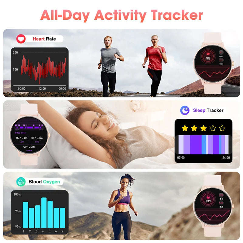 Bluetooth Smartwatch for Men and Women,  Health Monitoring, and IP67 Waterproof Fitness Tracker - Gadgion