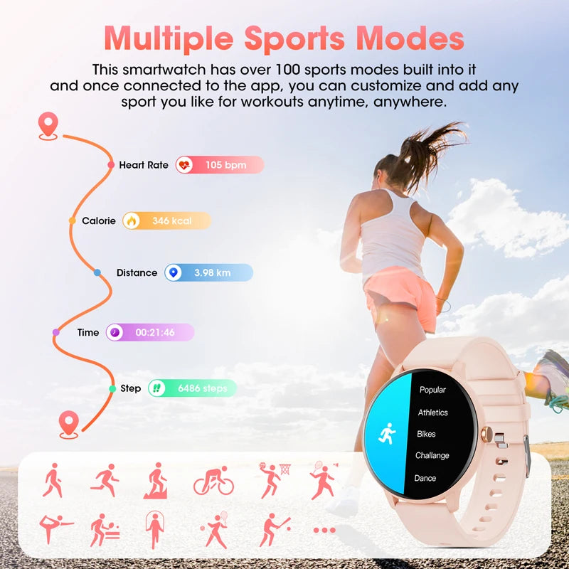 Bluetooth Smartwatch for Men and Women,  Health Monitoring, and IP67 Waterproof Fitness Tracker - Gadgion