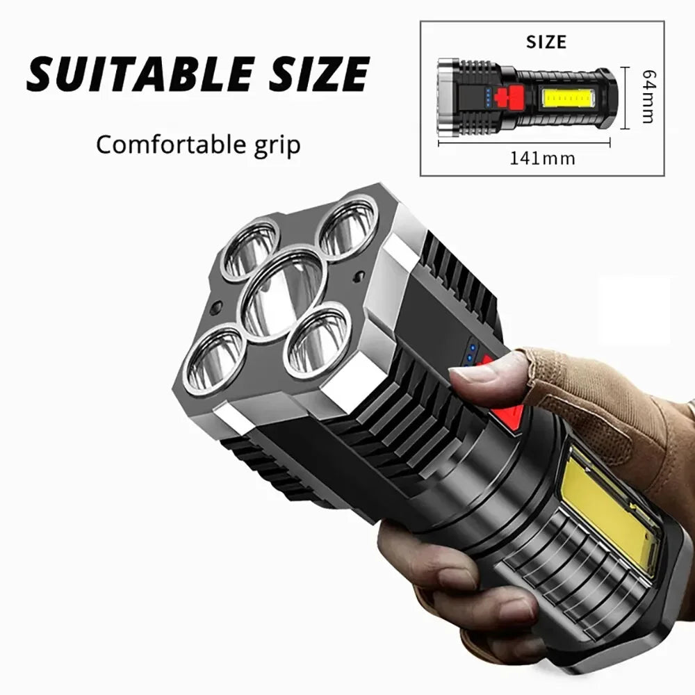Rechargeable High-Performance Camping Flashlight with Side Light - Gadgion