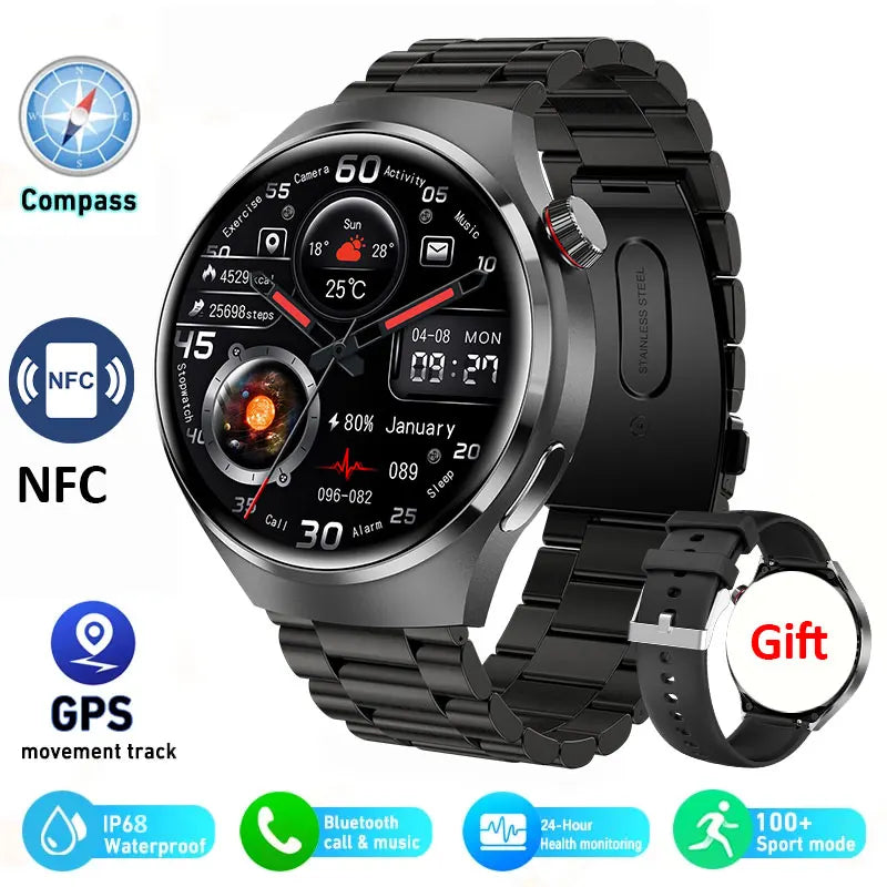 Advanced Bluetooth Smartwatch with Heart Rate Monitor, NFC, GPS, and IP68 Waterproof - Gadgion