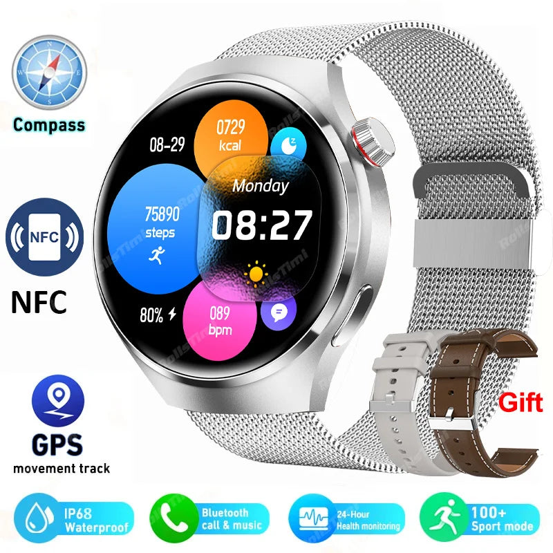 Advanced Bluetooth Smartwatch with Heart Rate Monitor, NFC, GPS, and IP68 Waterproof - Gadgion
