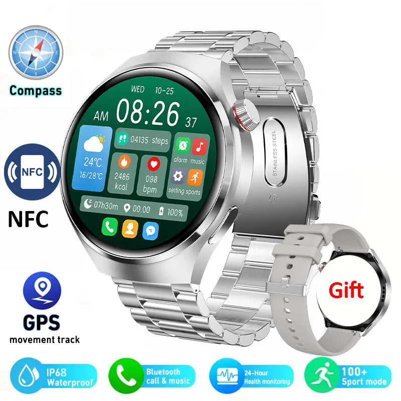 Advanced Bluetooth Smartwatch with Heart Rate Monitor, NFC, GPS, and IP68 Waterproof - Gadgion