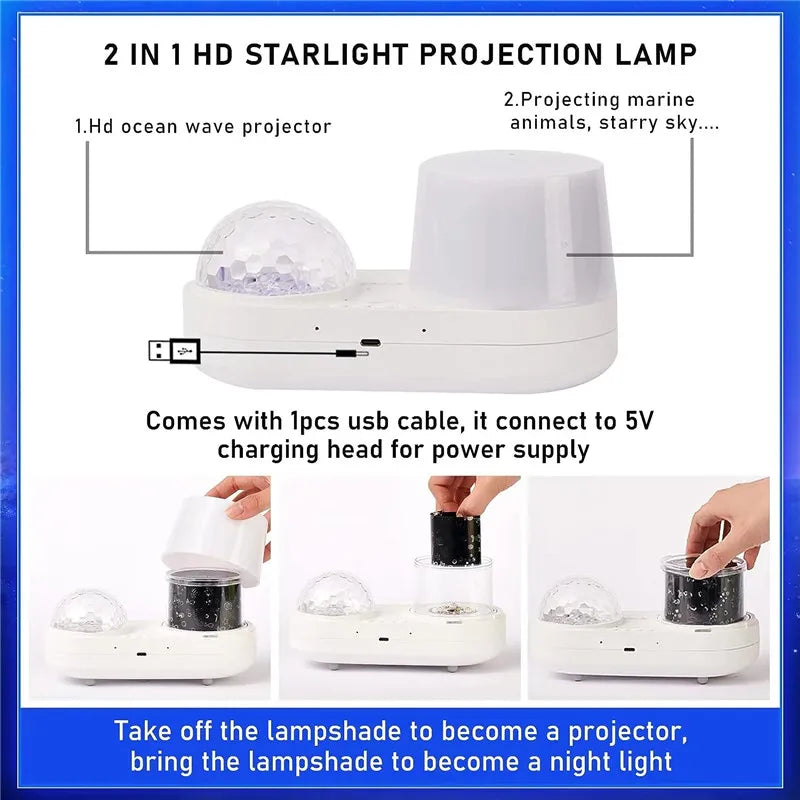 OceanWave Star Projector with 6 Unique Patterns for Bedroom and Event Decor - Gadgion