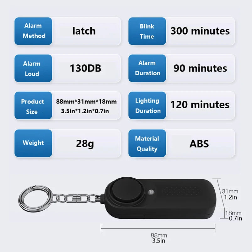 130db Women Personal Defense Siren with Light & Keychain Attachment - Gadgion