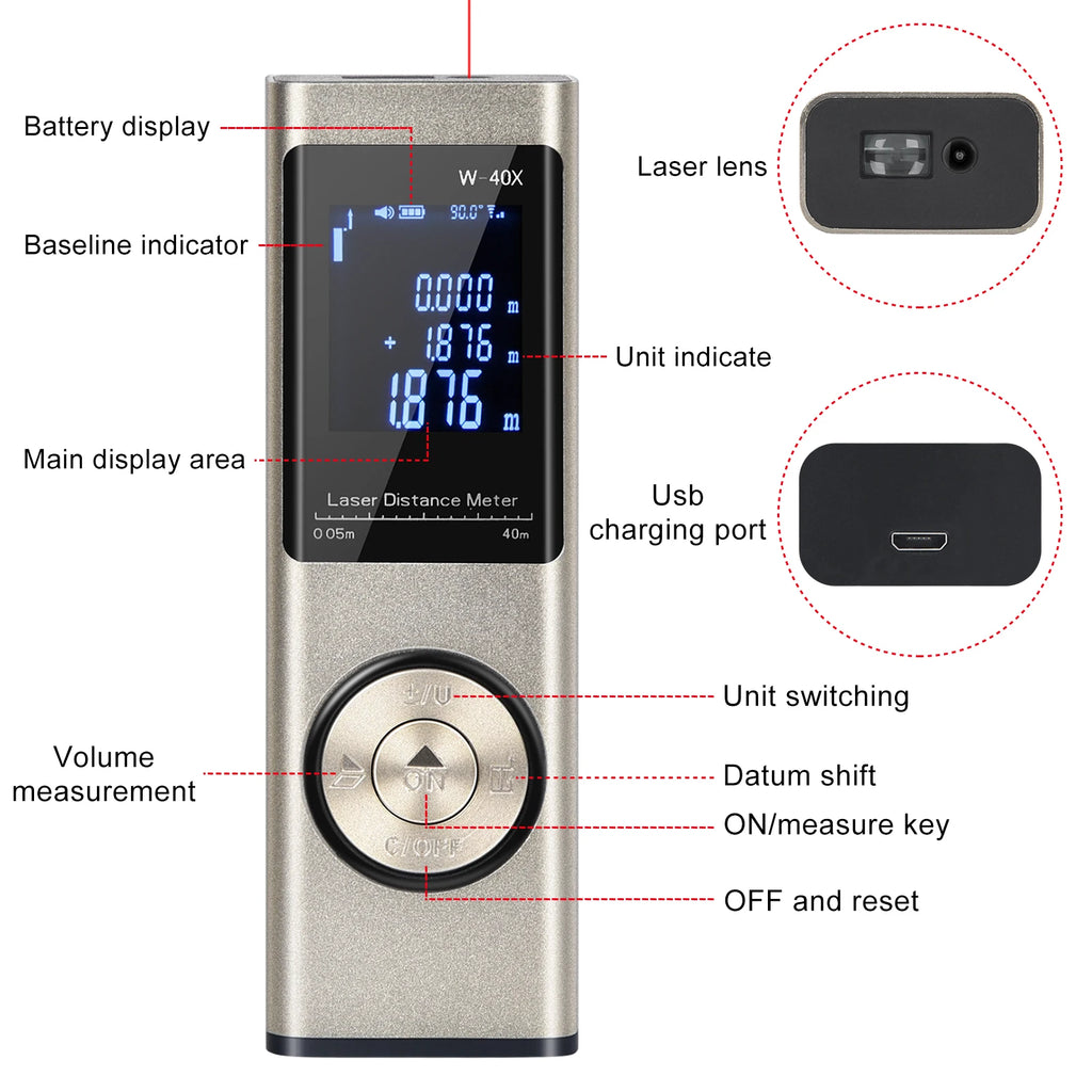 Digital Laser Distance Meter with Multifunctional Rangefinder and Angle Measurement - Gadgion