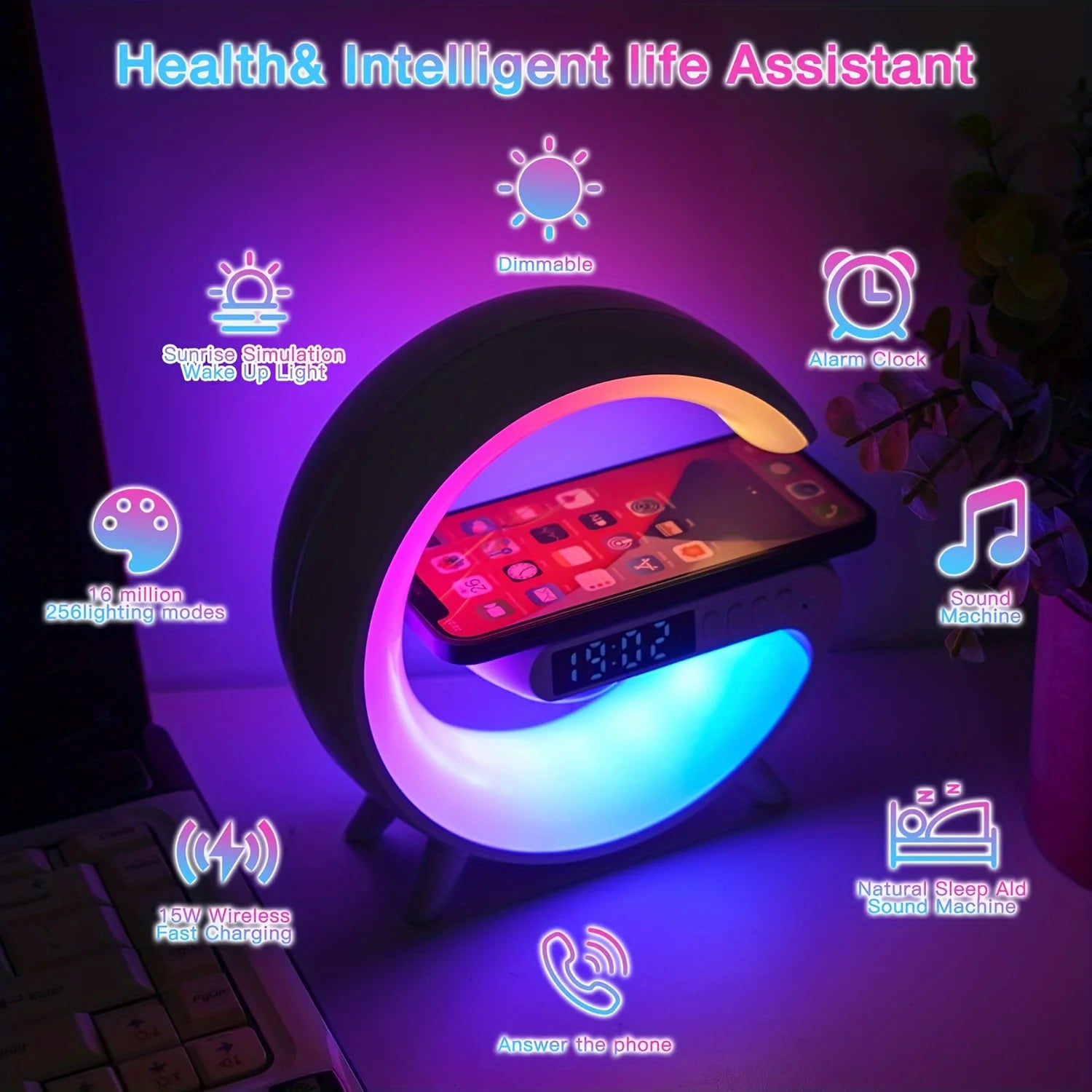 15W Fast Wireless Charging Station with RGB Desk Lamp - Gadgion