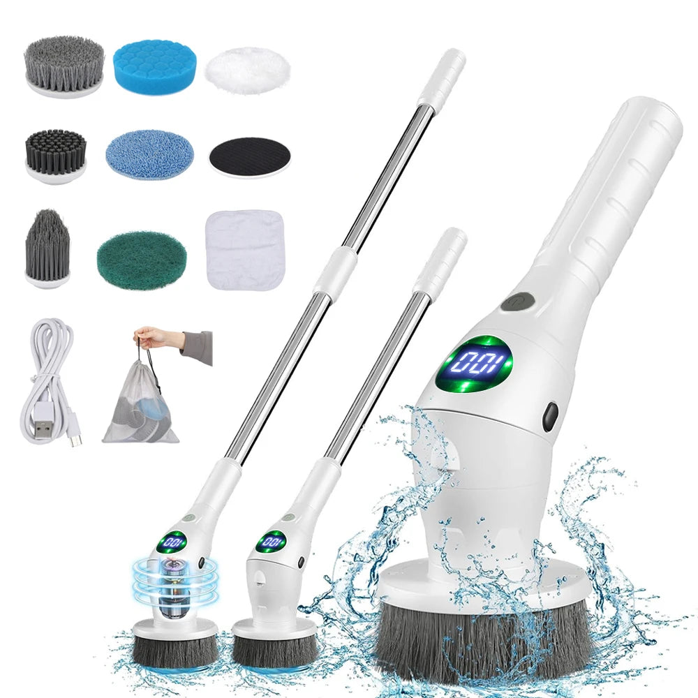 Multifunctional 8-in-1 Wireless Electric Cleaning Brush - with LED Display - Gadgion