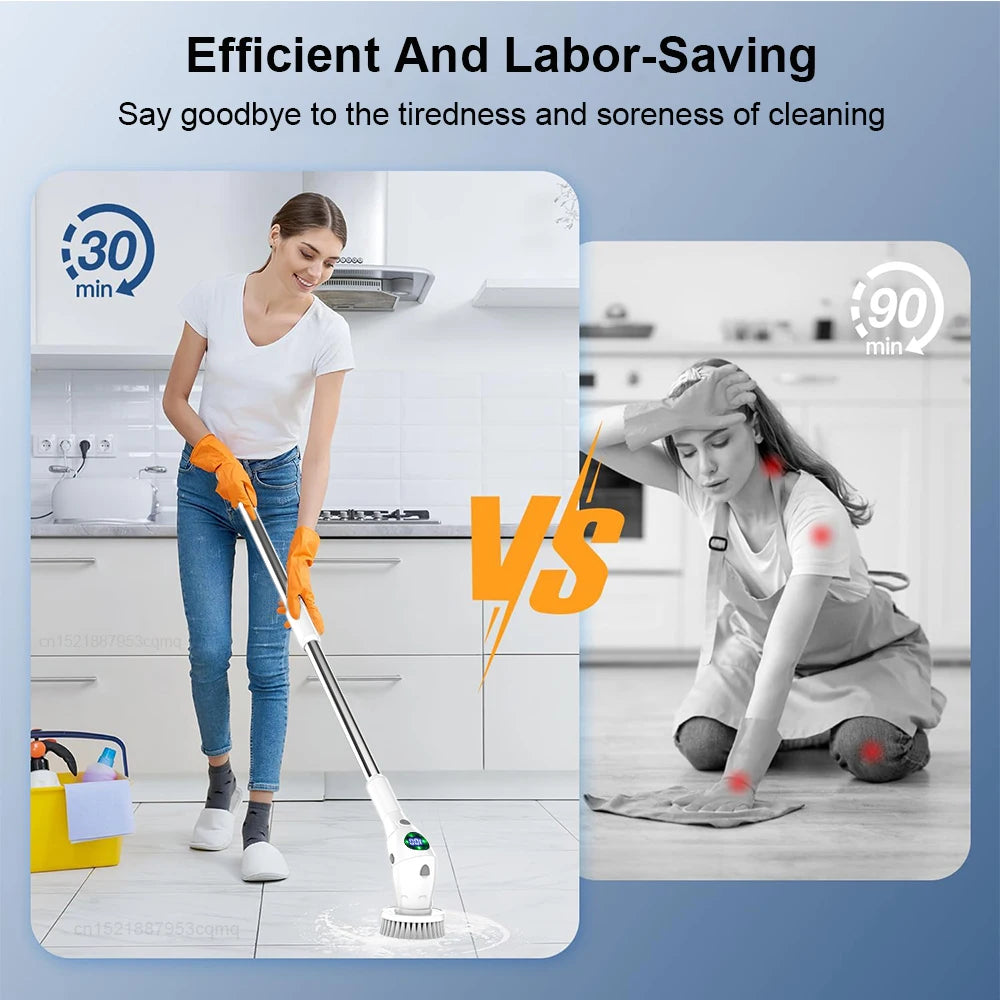 Multifunctional 8-in-1 Wireless Electric Cleaning Brush - with LED Display - Gadgion