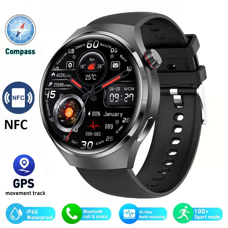 Advanced Bluetooth Smartwatch with Heart Rate Monitor, NFC, GPS, and IP68 Waterproof - Gadgion