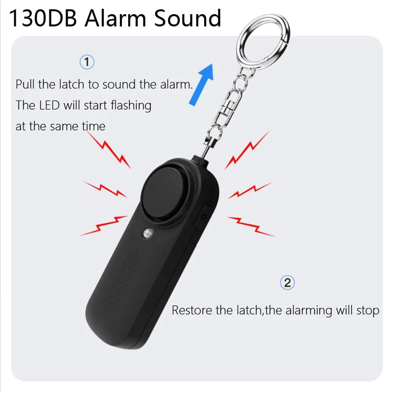 130db Women Personal Defense Siren with Light & Keychain Attachment - Gadgion