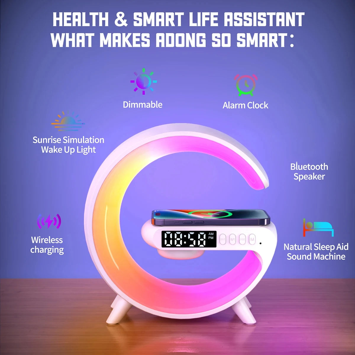 15W Fast Wireless Charging Station with RGB Desk Lamp - Gadgion