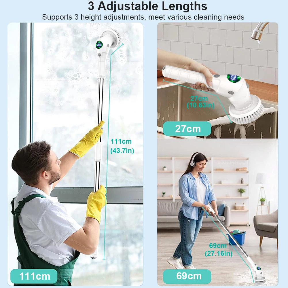 Multifunctional 8-in-1 Wireless Electric Cleaning Brush - with LED Display - Gadgion