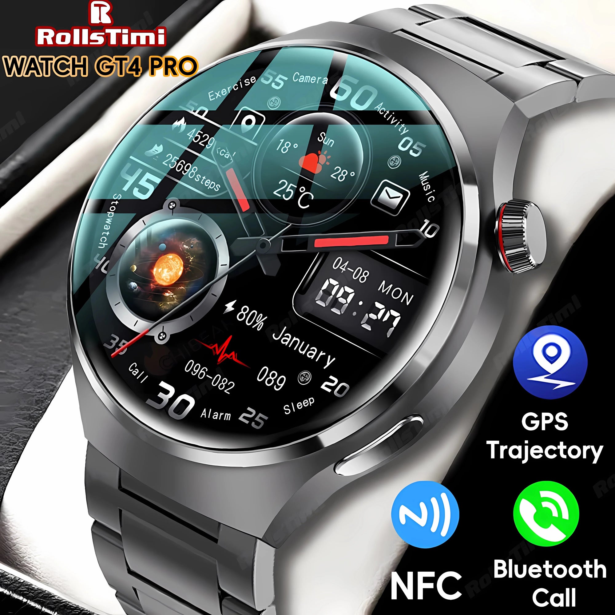 Advanced Bluetooth Smartwatch with Heart Rate Monitor, NFC, GPS, and IP68 Waterproof - Gadgion