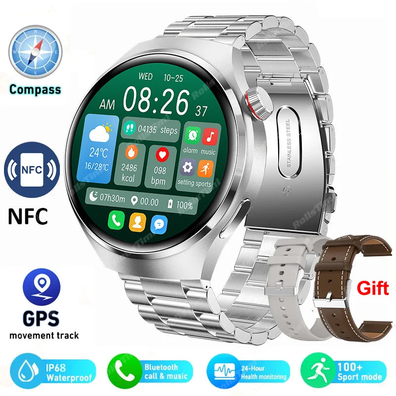 Advanced Bluetooth Smartwatch with Heart Rate Monitor, NFC, GPS, and IP68 Waterproof - Gadgion