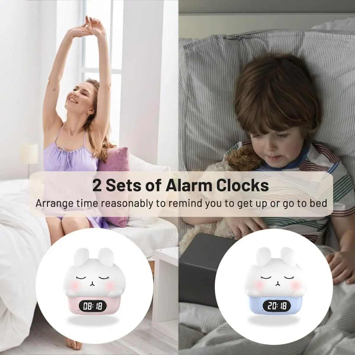 Adorable Bunny LED Alarm Clock with Night Light for Kids - Gadgion