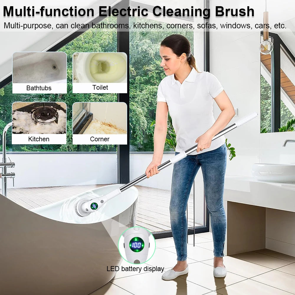 Multifunctional 8-in-1 Wireless Electric Cleaning Brush - with LED Display - Gadgion